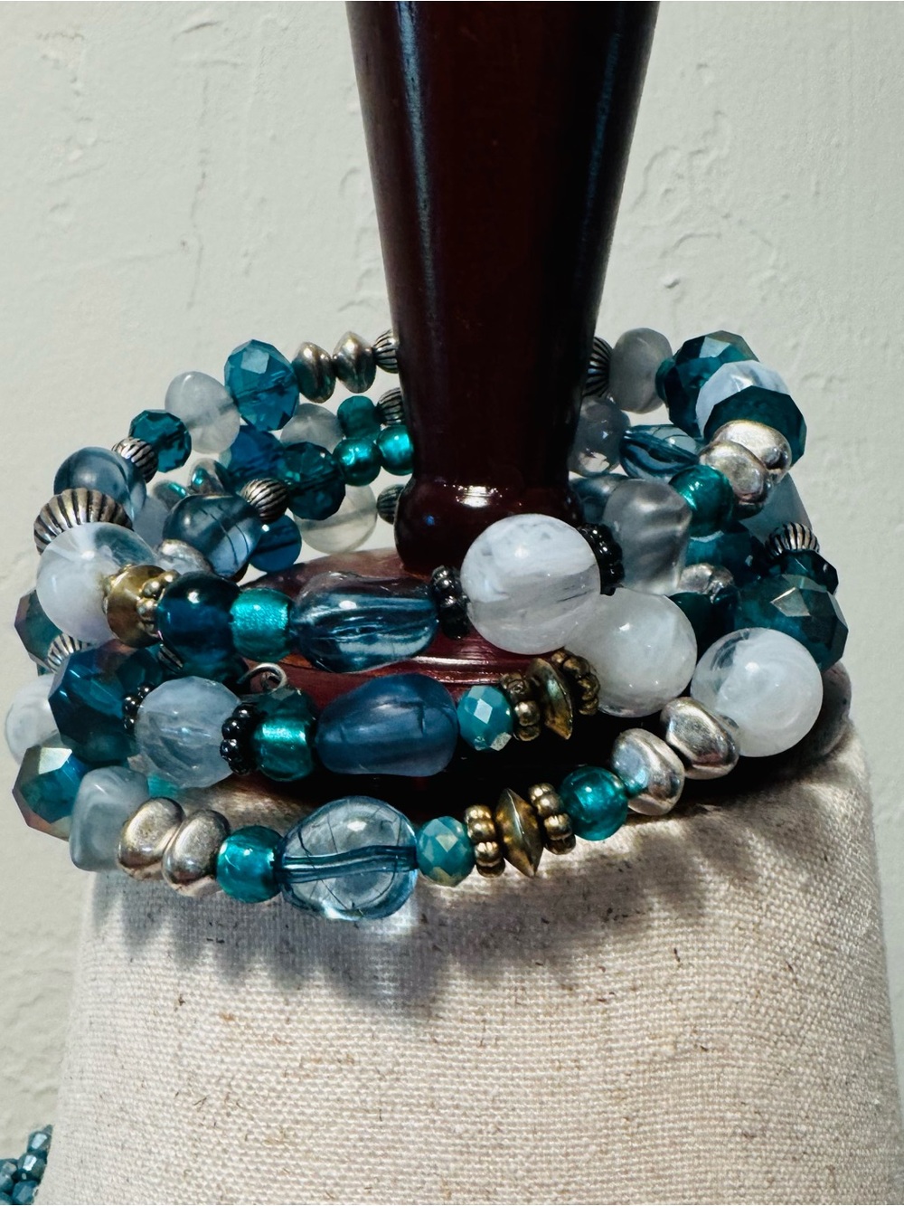 Chico’s Teal Tones Multi-Strand Beaded Wrap Bracelet